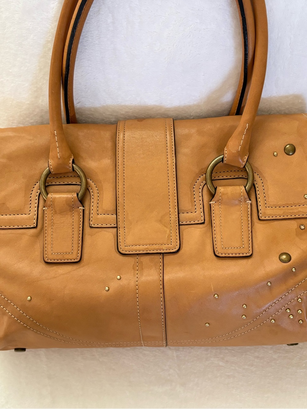 Vintage Coach Soho Flap Satchel Swarovski Crystals Vachetta british tan - Picture 8 of 9